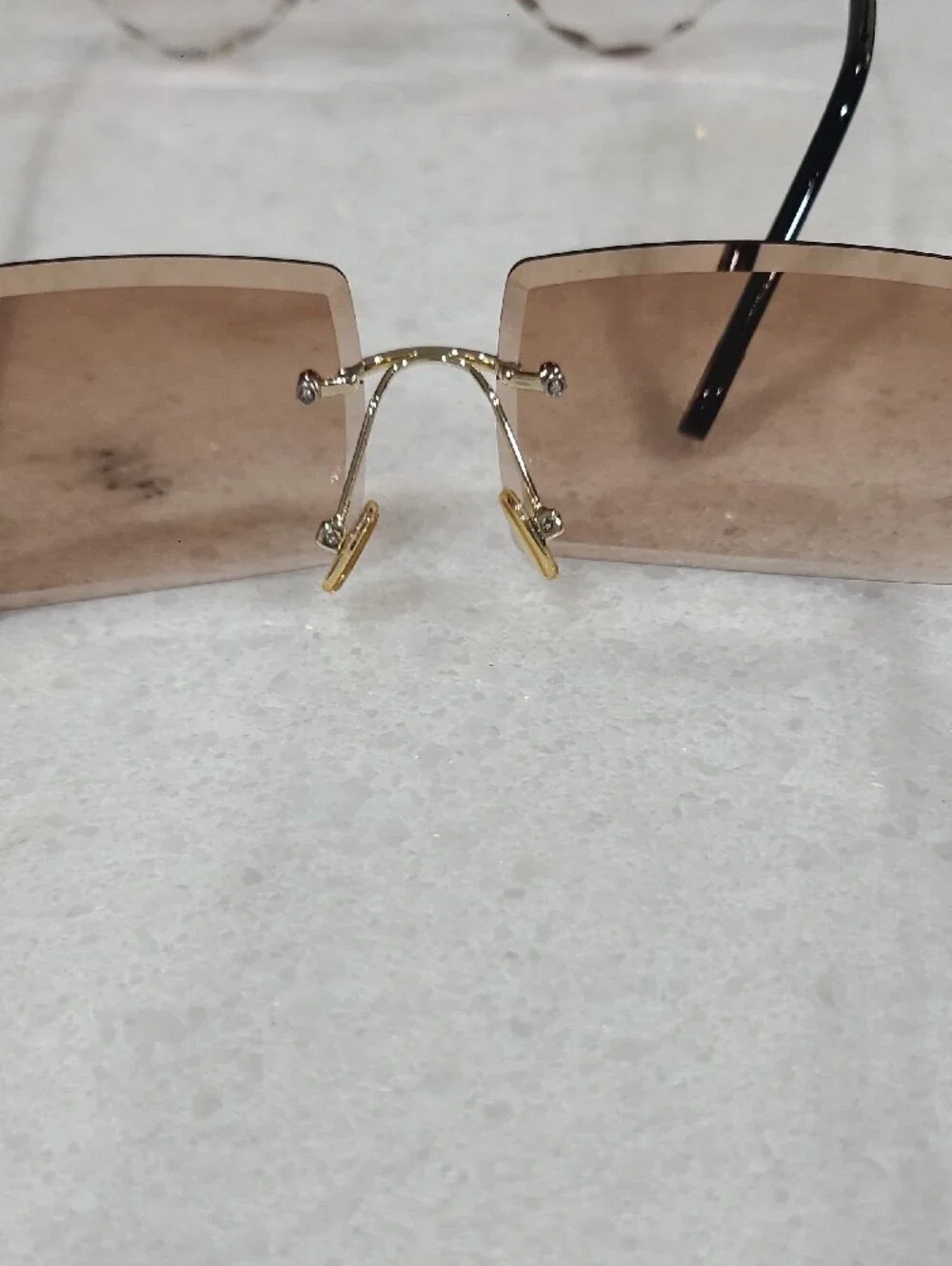 Rimless Heart & Rectangle Sunglasses Set — Pink & Brown